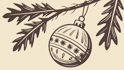 Vintage christmas ornament hanging on tree branch vector illustration holiday season decoration drawing design