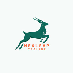 Sleek Geometric Jumping Deer Antelope Logo Design