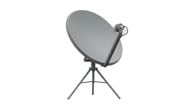 Satellite dish antenna on tripod stand isolated on transparent background