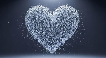 Heart shape formed by countless tiny sparkling particles illuminated against a dark background