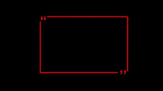 square quote box icon animation. Rectangular quote mark graphic animation. Animated black square quote frame design for textual quotation, paraphrasing, black background. 
