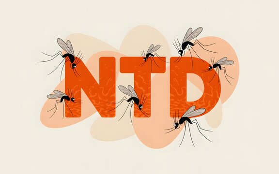 Ntd abbreviation with mosquitoes around it representing neglected tropical diseases