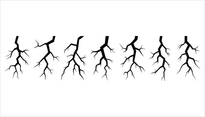 Six black lightning bolt graphic elements on white background thunderbolt crack