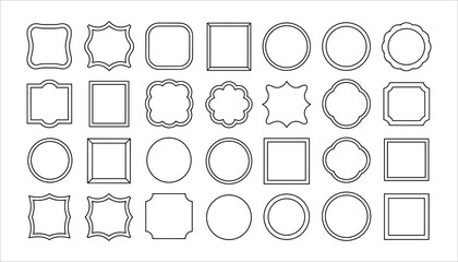 Collection of black outline decorative frames and borders on white background shape
