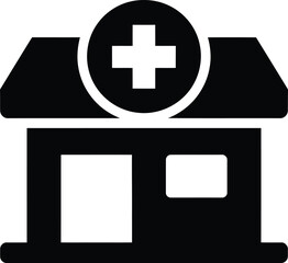 Obraz premium Medical clinic building icon with cross symbol for healthcare services