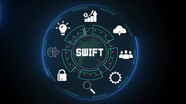 Global swift financial technology concept, visualising secure rapid transaction, data exchange, and efficient worldwide money transfer - Powered by Adobe