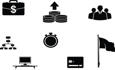 Fototapeta premium Business icons set finance teamwork time management and growth