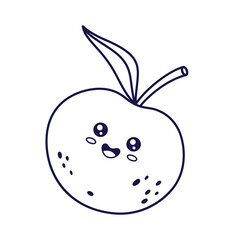 Cute Kawaii Mandarin character. Vector hand drawn outline cartoon icon illustration. Line art Mandarin character in doodle style. Coloring page