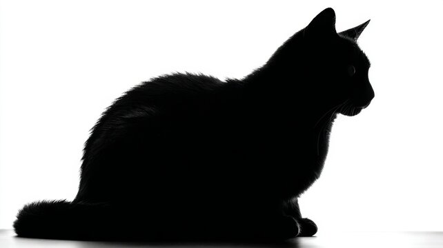 Black cat silhouette isolated on white background, minimalist vector illustration of feline, mysterious and elegant pet icon for design, logo, and creative projects