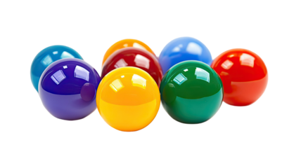 Colorful balls in vibrant assorted shades arranged playfully with glossy round surfaces creating cheerful decorative sphere composition on white background