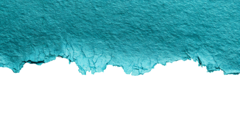 Textured abstract background with a rough jagged black silhouette edge against a vibrant teal blue textured surface isolated on transparent background