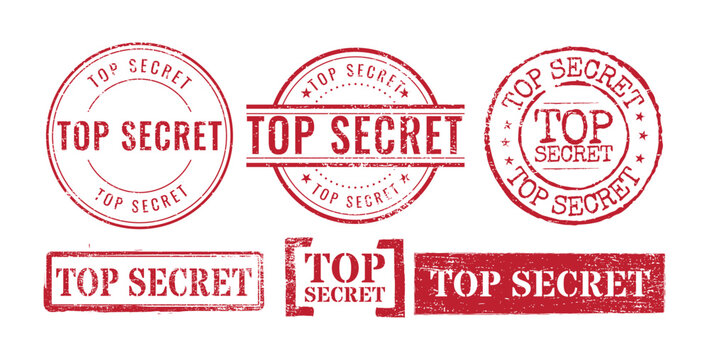 Top Secret red grunge rubber stamps set different shapes collection isolated on white
