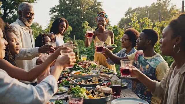 A Multi-Generational Black Family Enjoys a Festive Outdoor Meal Together.