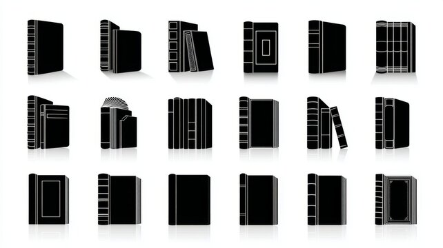Vector illustration of book silhouettes featuring classic and modern book icons, educational and reading concept graphics set on a clean white background