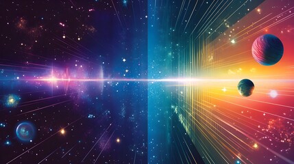 Vibrant cosmic artwork showcases a mesmerizing blend of galaxies planets and celestial light perfect for space exploration and science themes