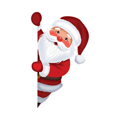 Santa Claus peeking around a corner illustration.