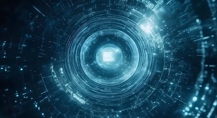 Abstract futuristic portal with glowing blue energy at its center intricate digital patterns and a sense of deep space exploration and advanced technology