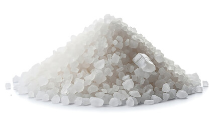 A close-up shot of a pristine white pile of coarse sea salt crystals, an essential and versatile seasoning used in global cuisine to enhance flavors and prepare countless dishes
