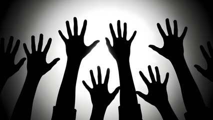 Silhouetted hands reaching upward in dark and light contrast