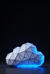 Stylized 3D Render of Clean Geometric Cloud Shape with Interconnected Nodes and Blue Glowing Light