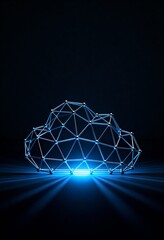 Abstract 3D Render of Stylized Cloud Shape Made of Interconnected Geometric Nodes with Glowing Elements