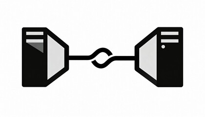 Geometric Icon Illustration of Two Clean Systems Connected with a Curved Line Representing Interaction and Collaboration