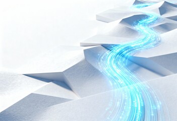 Flowing Data Stream Over Clean Geometric Landscape with Light Trails and Abstract Background for Digital Concepts