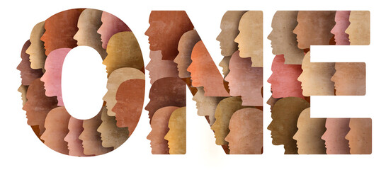 United as one community team symbol as a group of multicultural ethnic diverse people in unity and solidarity working together for business success and aspiration to succeed as employees.