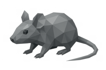 Gray low poly mouse or rat 3d digital art rendering on transparent background for gaming or education design