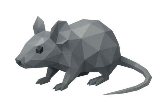Gray low poly mouse or rat 3d digital art rendering on transparent background for gaming or education design