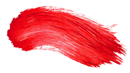 Vibrant crimson red abstract paint stroke with visible brush textures and subtle variations in tone isolated on transparent background