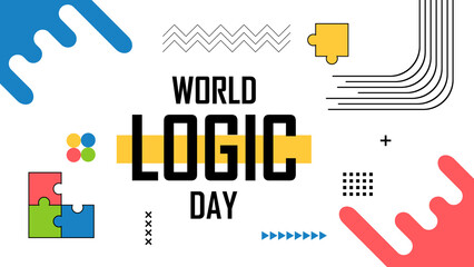 World logic day vector background design with colorful geometric shapes and abstract puzzles