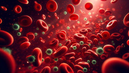 blood cells in vessels containing the virus