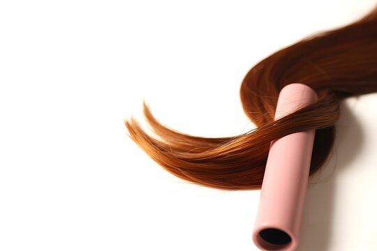 Close up of auburn hair wrapped around a pink hair roller brown hair red hair