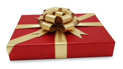 Red gift box with gold ribbon and bow wrapping paper texture