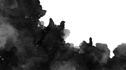 Black Watercolor Ink Texture with Transparent Background