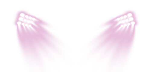 Dual stage spotlights PNG with bright white beams, soft purple glow, vivid red edging and dynamic light dispersion. Perfect for show posters, concert designs, party graphics and illuminated scenes.