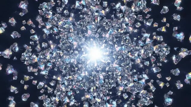 Dynamic motion graphics abstract background where geometric shards of light rapidly fragment and reassemble into complex kaleidoscopic patterns patterns, seamless, colorful