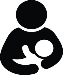 Baby care icon, stylized black silhouette symbol for nursing room signage, family-friendly facilities, and public space design themes