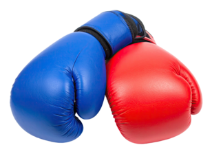 Boxing gloves, red & blue, facing each other