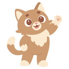 Funny cat cheerful pet animal cartoon hand drawn flat color vector illustration template design