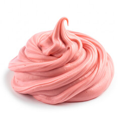 Close up of pink cosmetic cream or strawberry meringue swirl isolated on white background. Smooth soft texture of berry yogurt or beauty lotion sample.