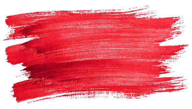 Vibrant textured red paint stroke with visible brush marks and subtle glitter effect isolated on transparent background