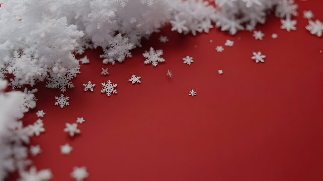 Festive red background with white snowflakes for winter holiday season