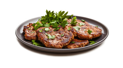 A plate of meat with parsley