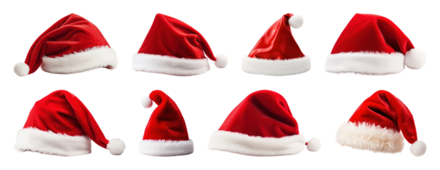 PNG Festive Santa hats collection, element set on transparent background