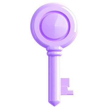 Vertical 3D transparent purple key icon with clean glossy texture and minimal design for website security and privacy UI elements