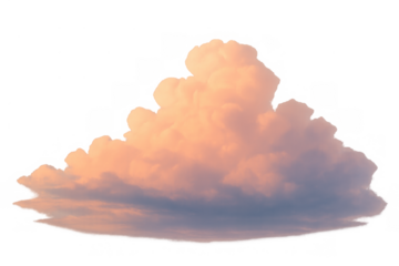Cumulus cloud formation showing vibrant colors at sunset or sunrise with transparent background
