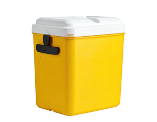 Yellow box with white lid, black latch on side