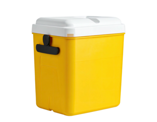 Yellow box with white lid, black latch on side